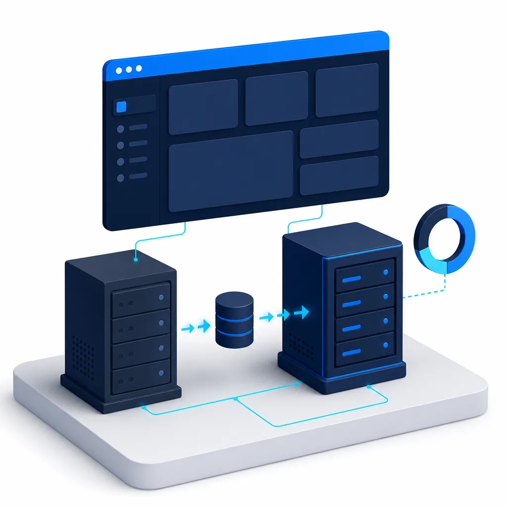 Salle serveurs et interface d'administration d'un site WordPress