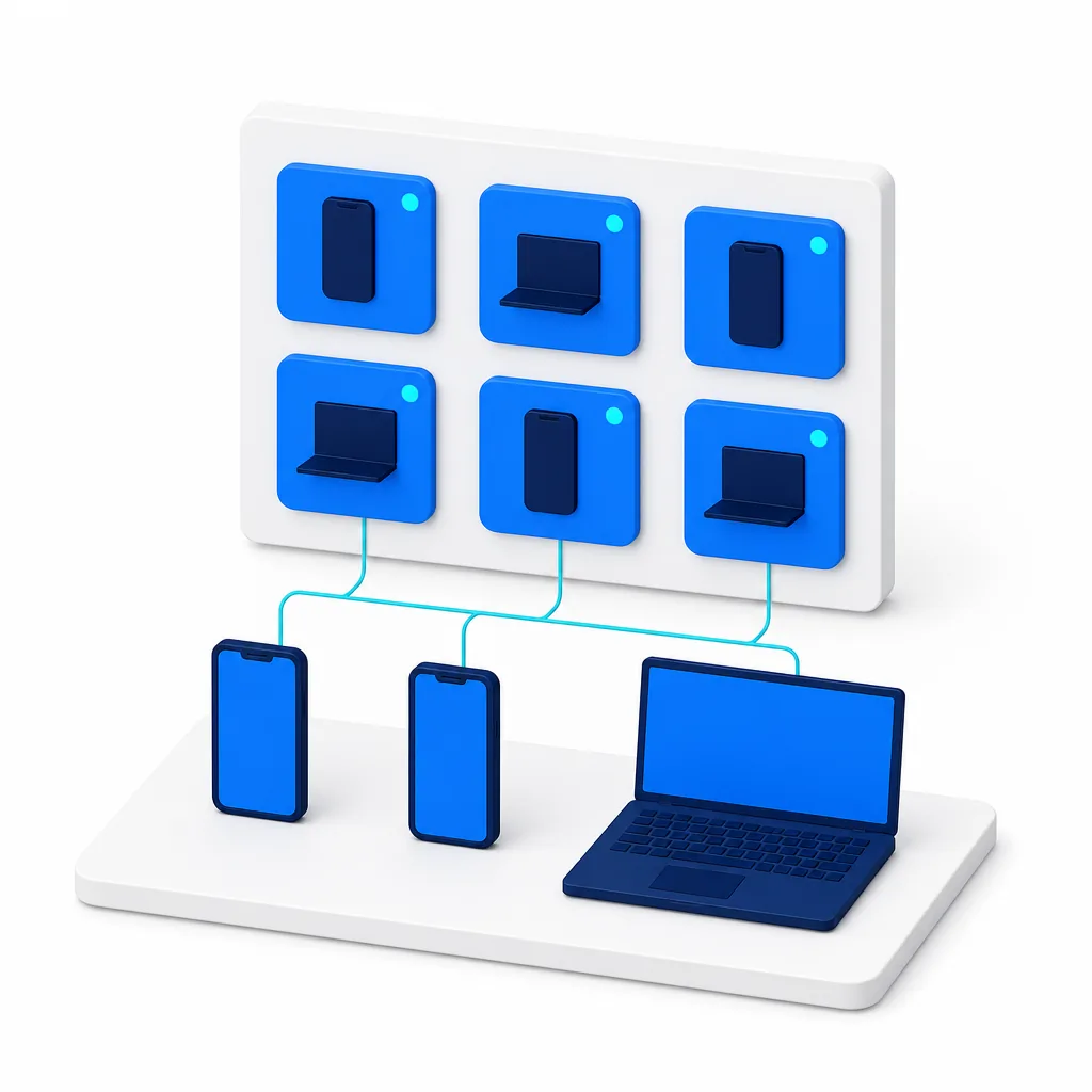Téléphones, ordinateurs et console de gestion de flotte