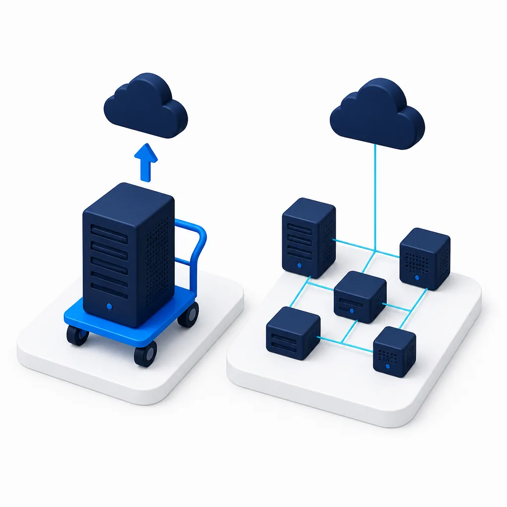 Serveur déplacé tel quel et application redécoupée en services managés