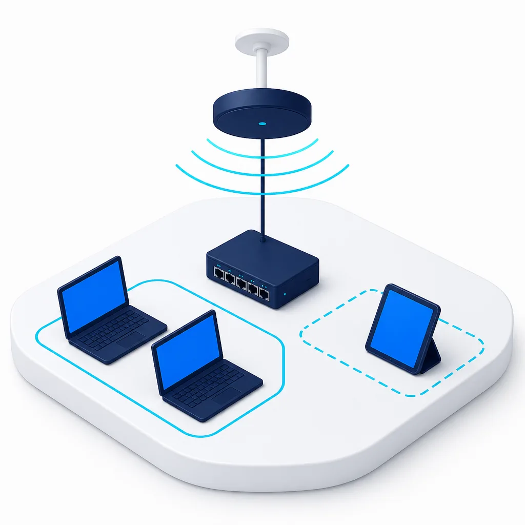 Bornes Wi-Fi, réseau visiteurs isolé et postes de travail