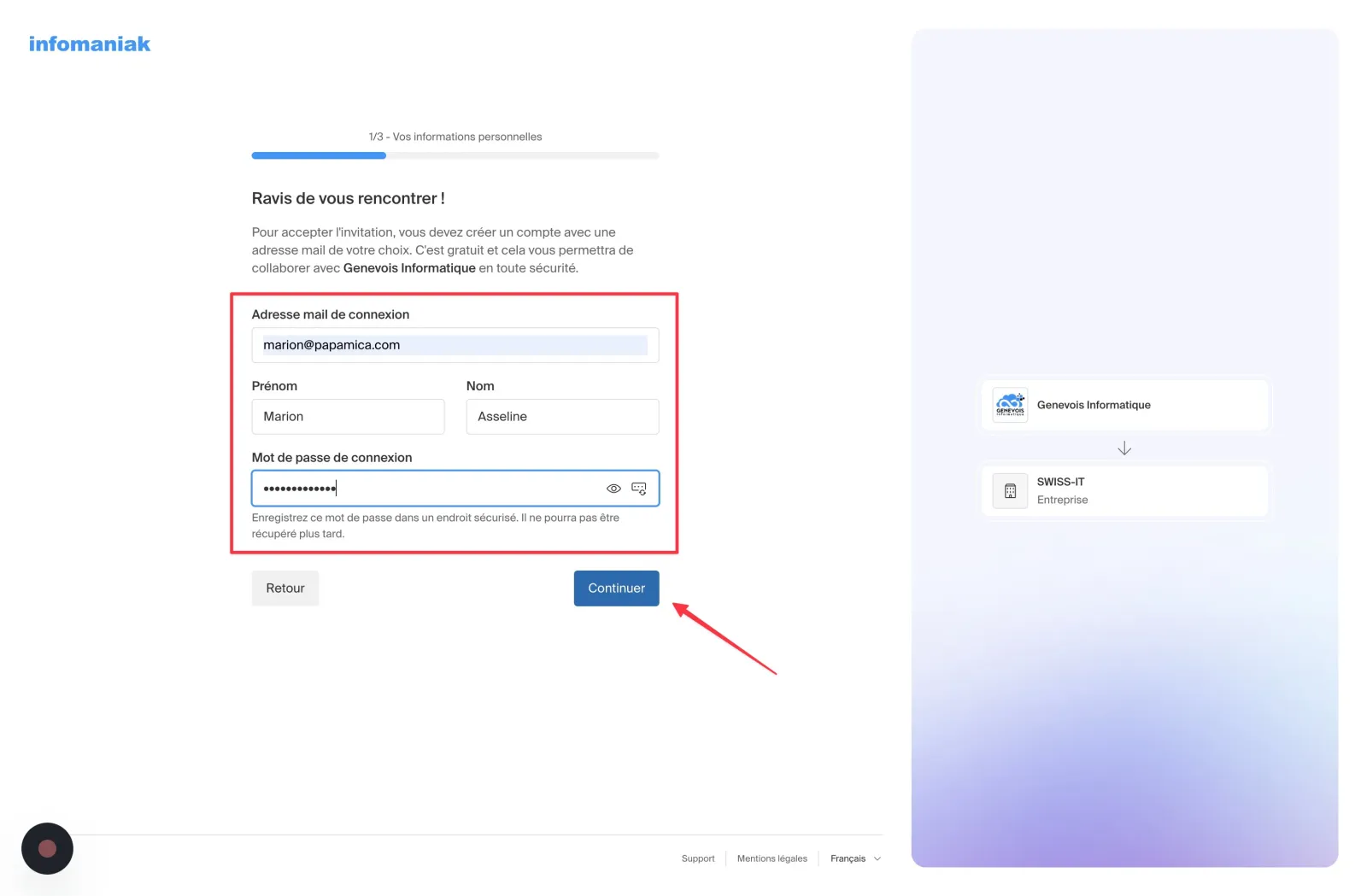 Étape 1, Informations personnelles