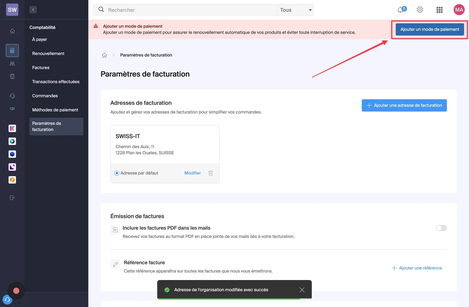 Étape 11, Ajouter un moyen de paiement